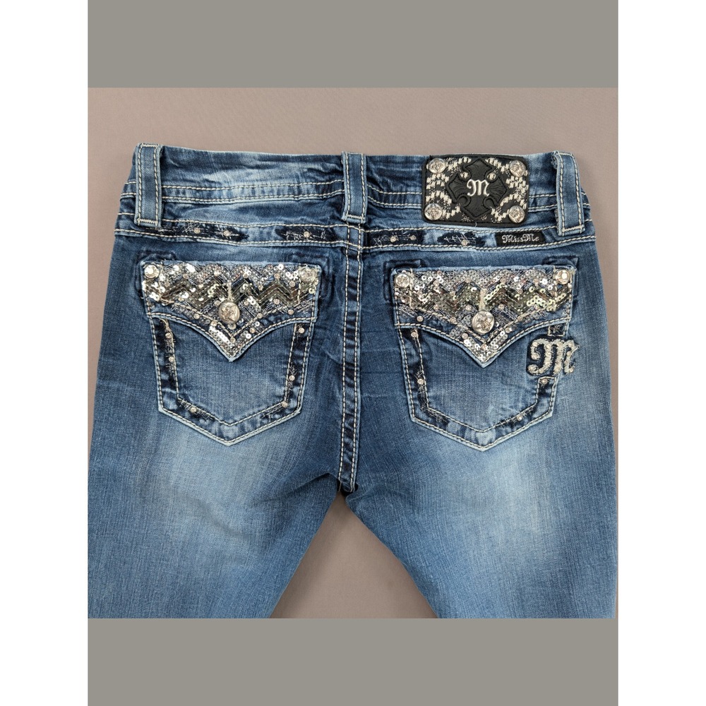 Miss Me Size 28 Mid Rise Bootcut Rhinestone Sequin Embellished Jeans